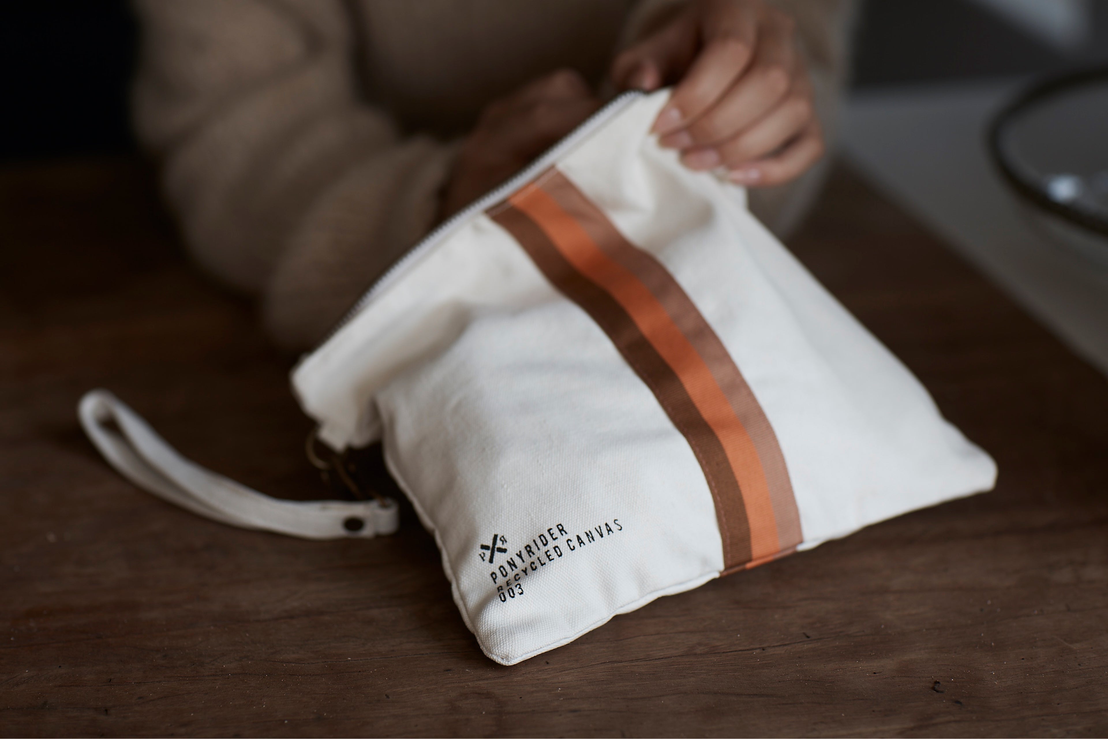 Escapee Clutch Bag with Strap | Upcycled | Natural Stripe