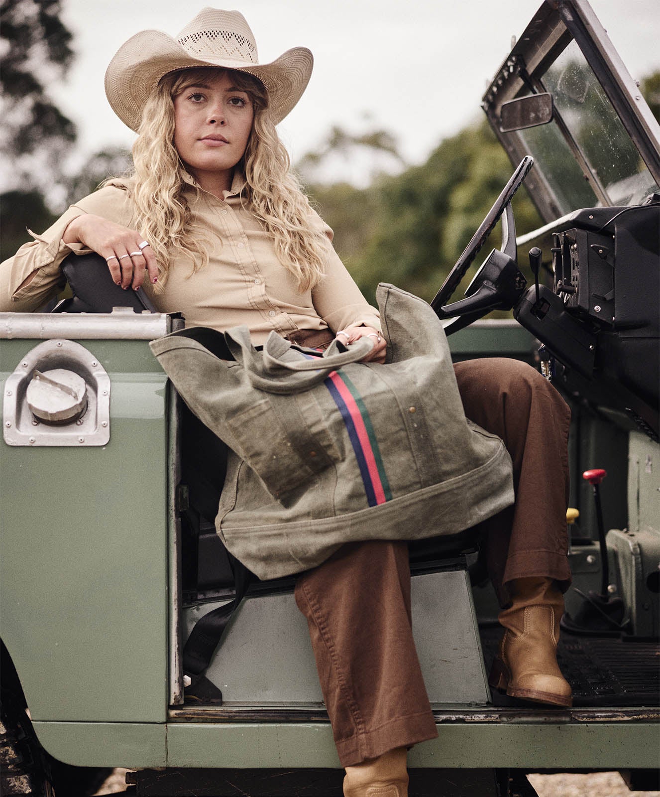 Escapee Large Canvas Tote Bag | Upcycled | Khaki