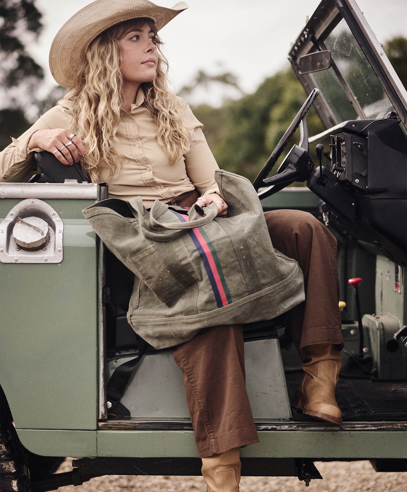 Escapee Large Canvas Tote Bag | Upcycled | Khaki