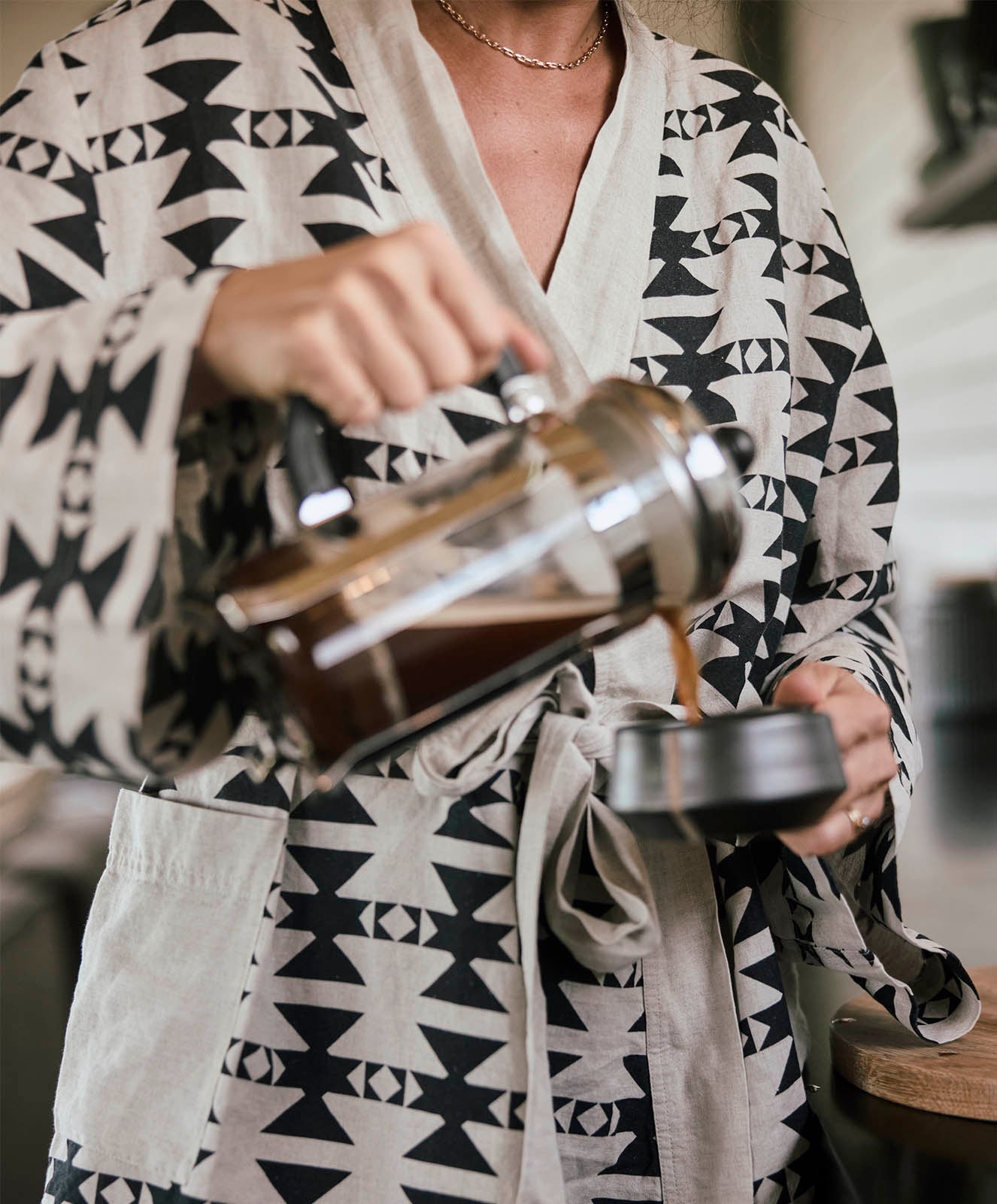 You’re Welcome Robe | Cotton/Linen | Natural & Coal