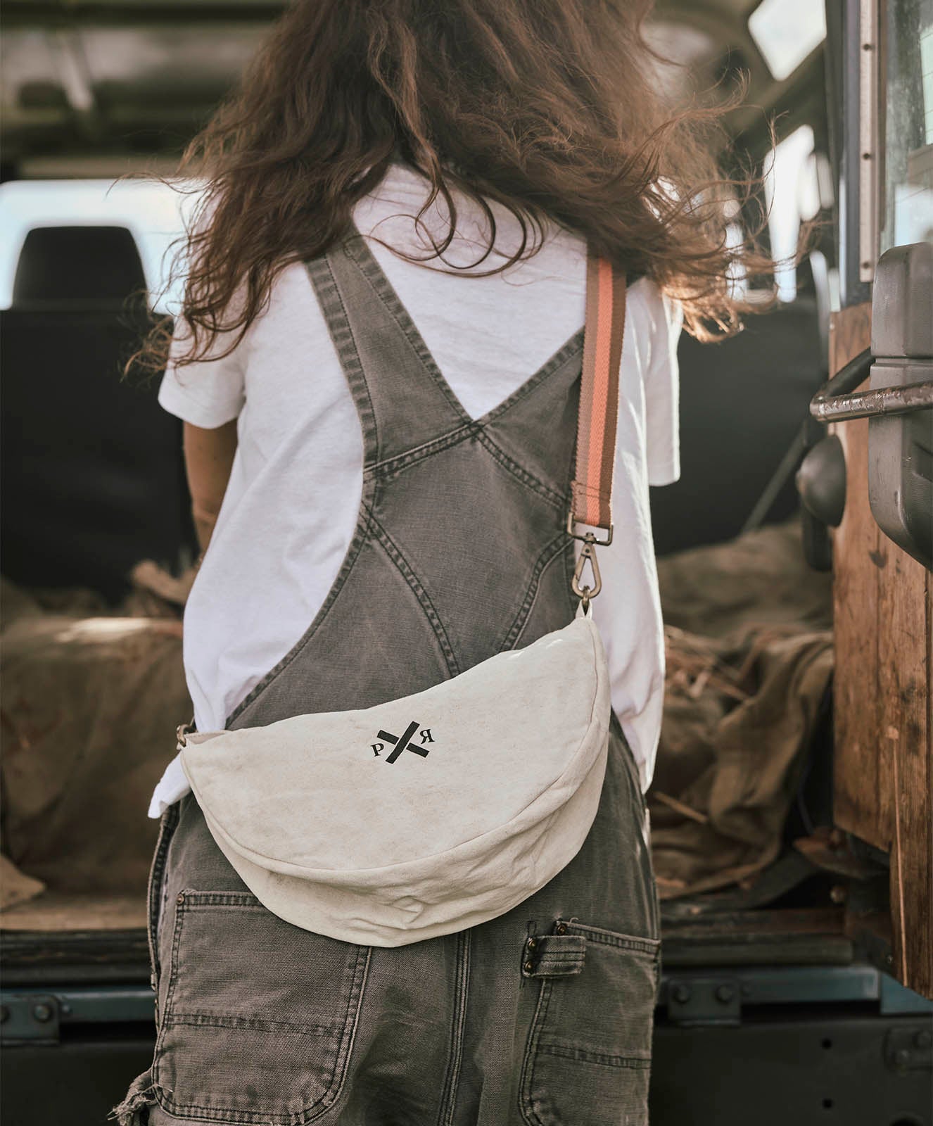 Escapee Round Shoulder Bag | Upcycled | Natural Stripe