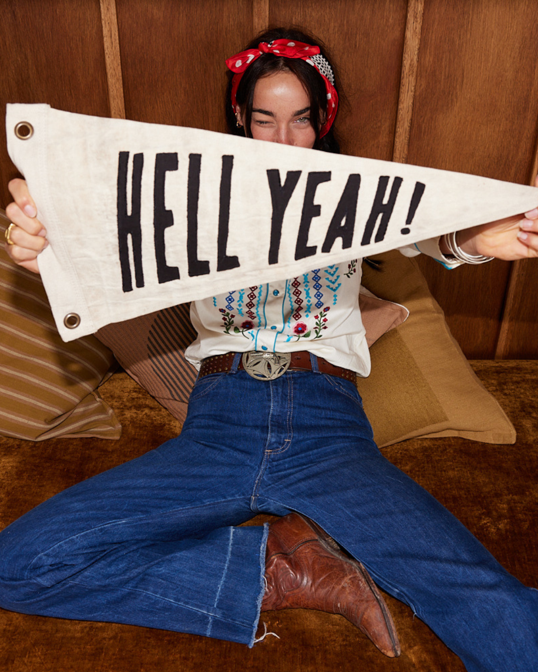 Hell Yeah Flag Wall Banner | Natural | Upcycled