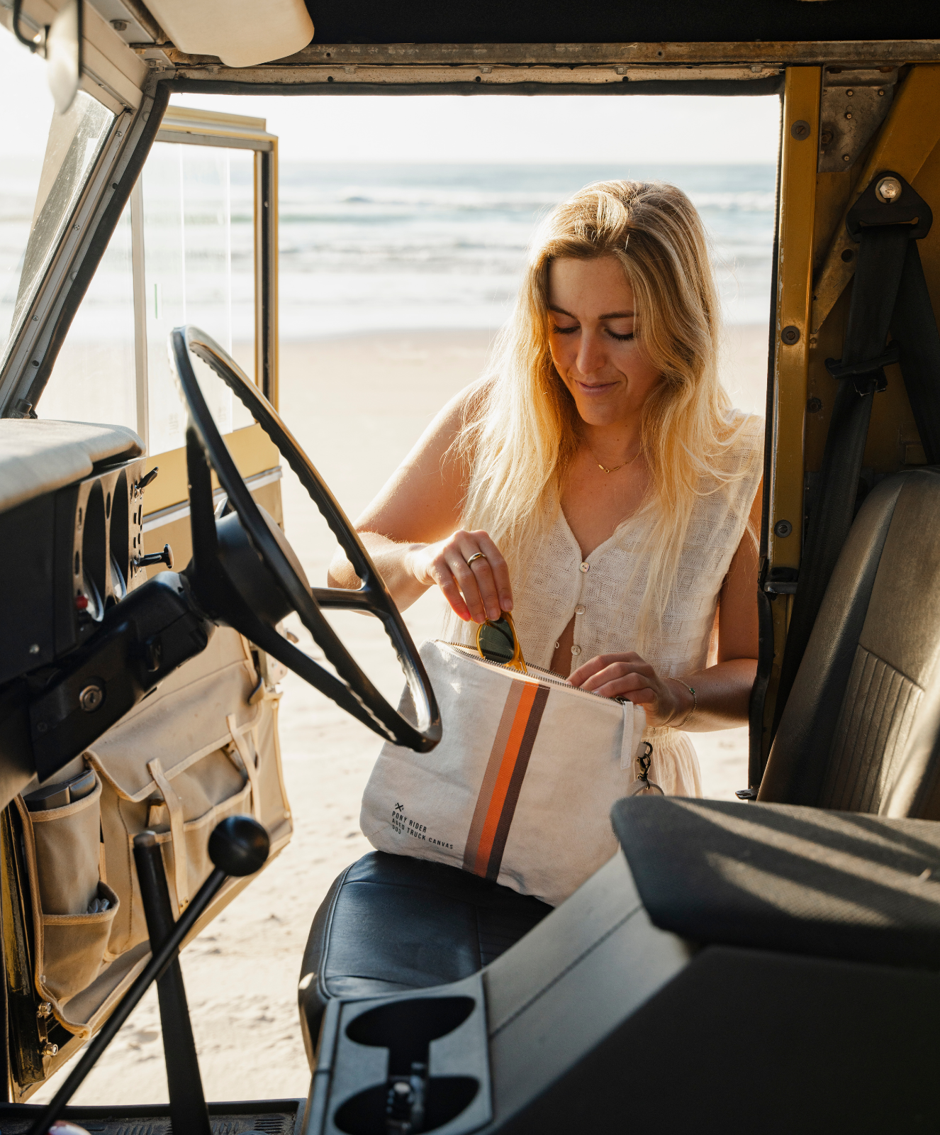 Escapee Clutch Bag with Strap | Natural Stripe