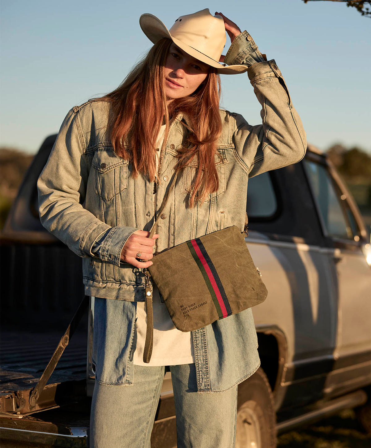 Escapee Clutch Bag with Strap | Upcycled | Khaki