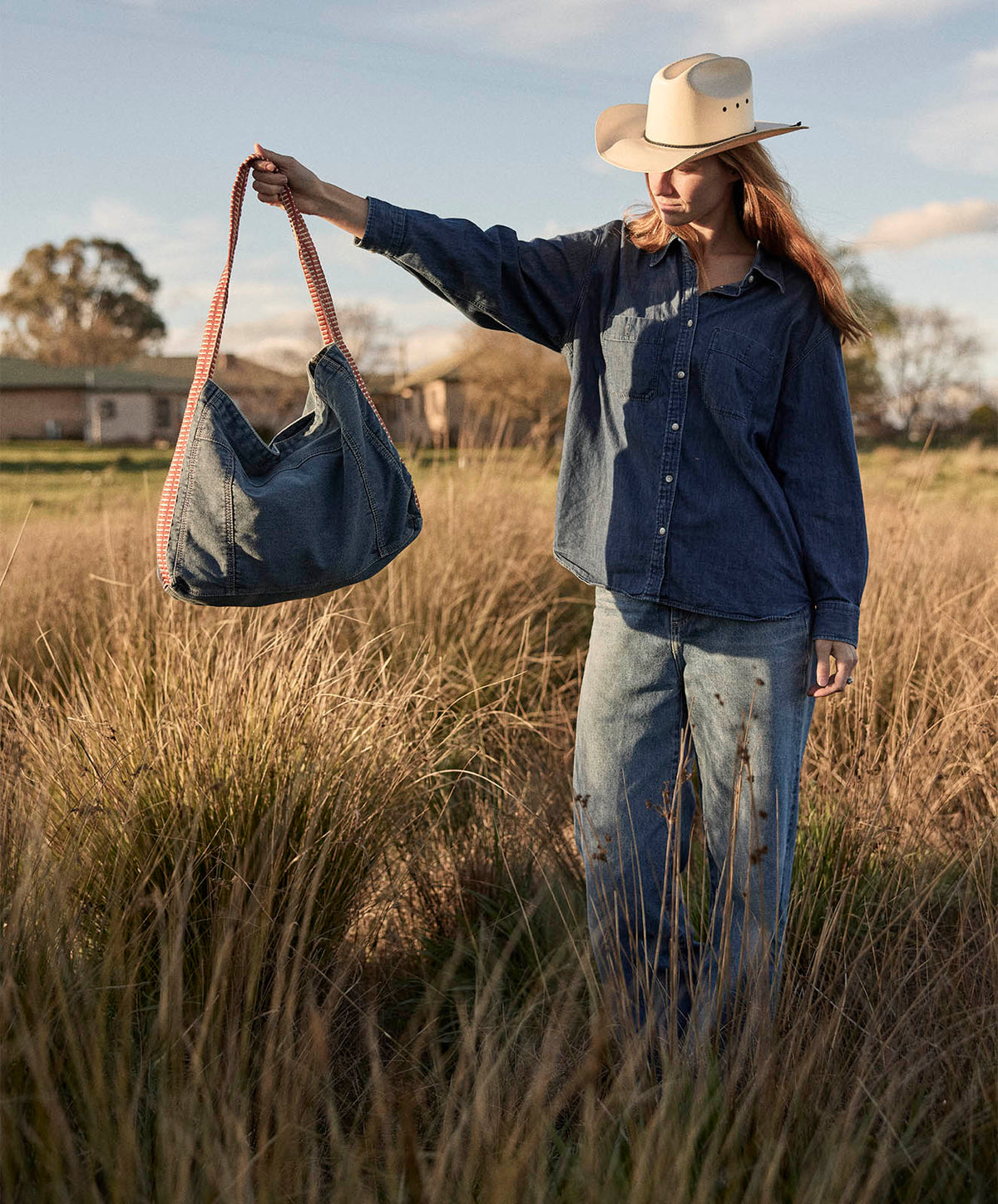 The Drover Slouch Bag | Denim | 47*34*12cm - PRE SALE