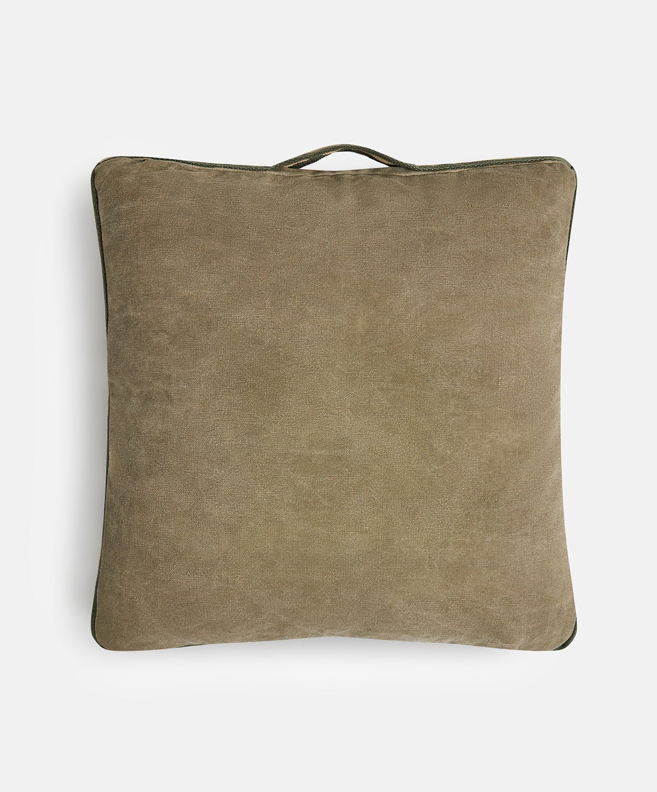 Mr Slow Cushion Cover | Khaki Upcycled with Olive | Lt Safari Tape