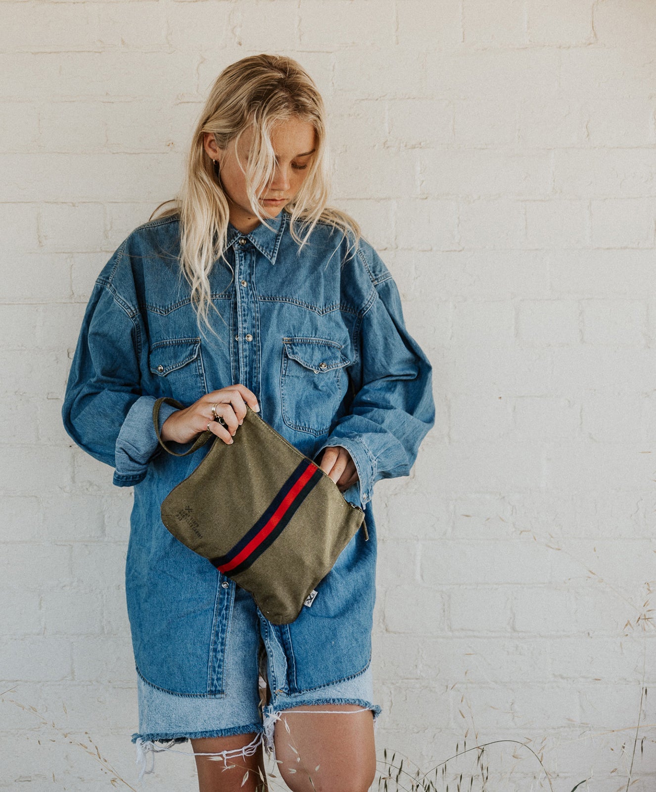 Escapee Clutch Bag with Strap | Upcycled | Khaki