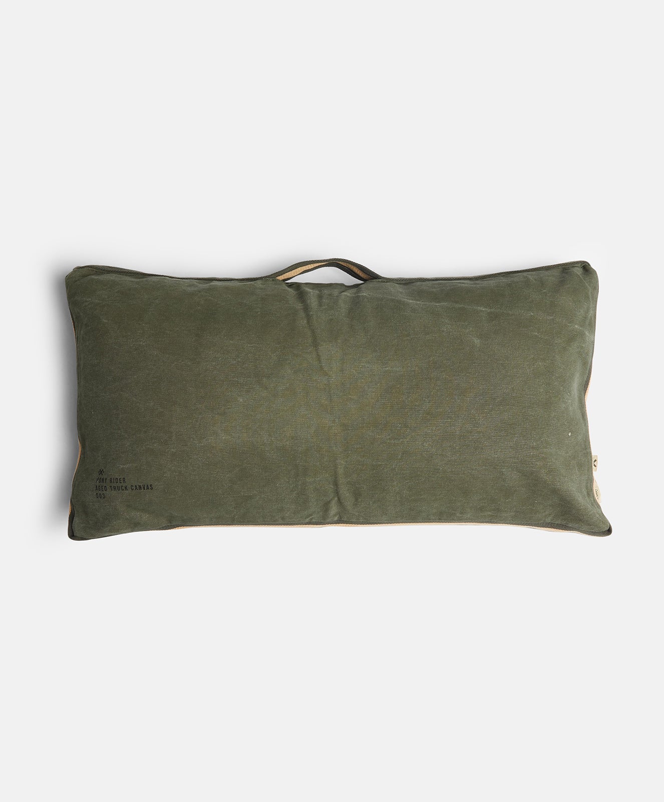 Mr Slow Cushion | Khaki Upcycled with Olive / Yellow Tape