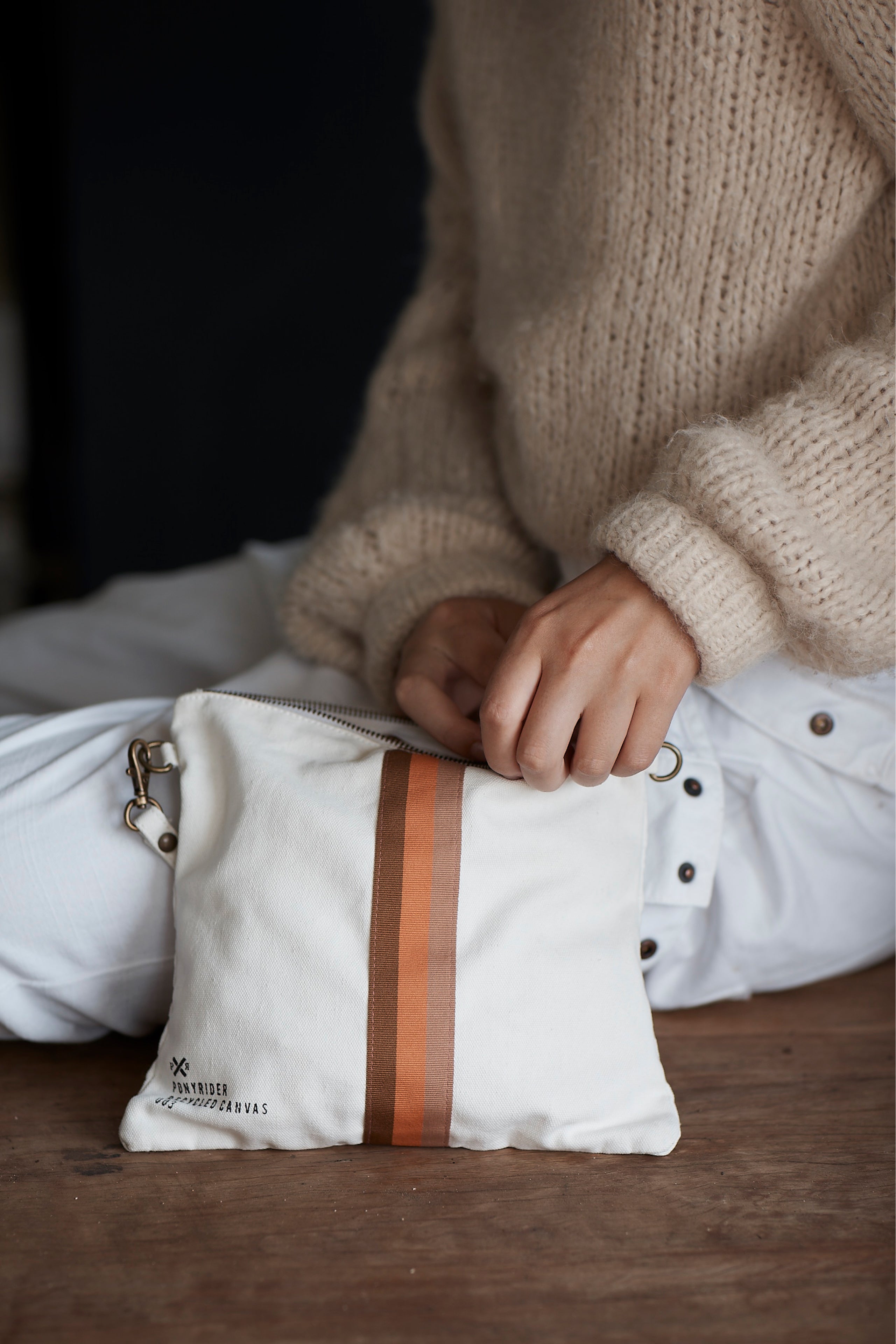 Escapee Clutch Bag with Strap | Upcycled | Natural Stripe