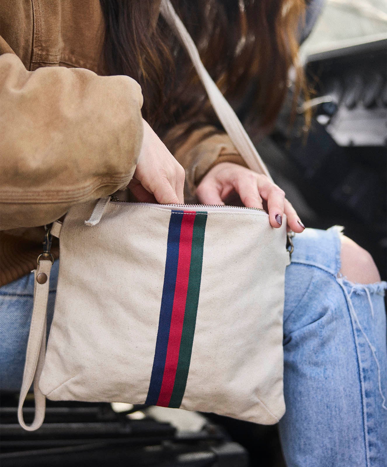 Escapee Clutch Bag with Strap | Waxed | Natural