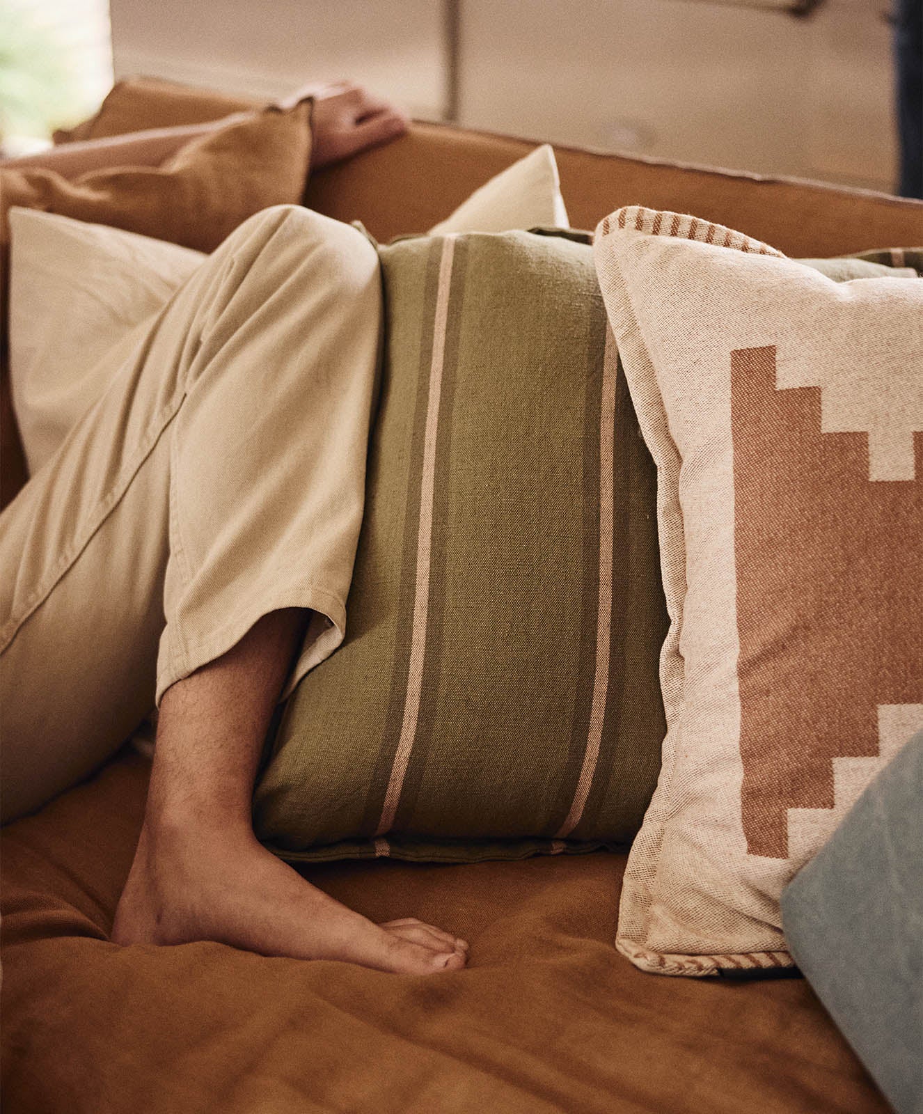 Safari Linen Cushion | Striped Olive / Donkey Pink