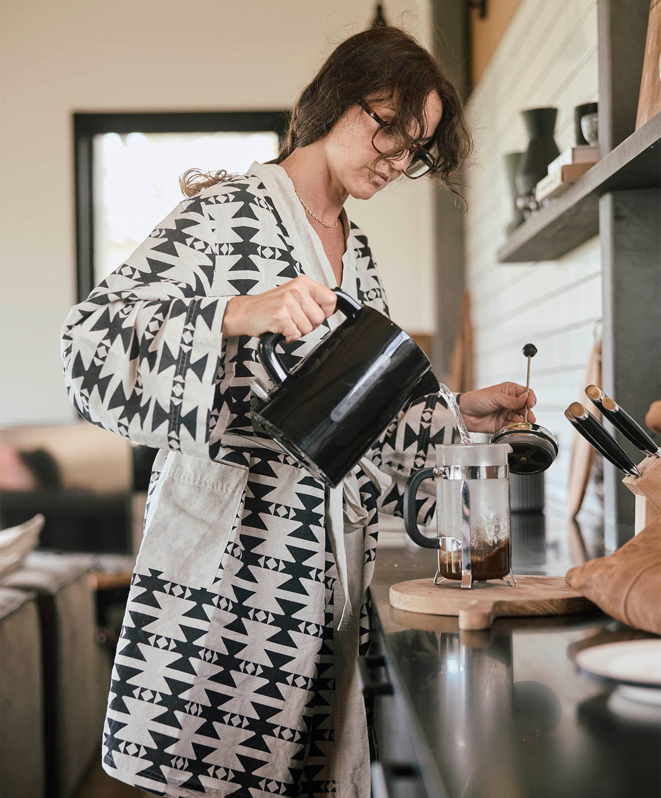 You’re Welcome Robe | Cotton/Linen | Natural & Coal