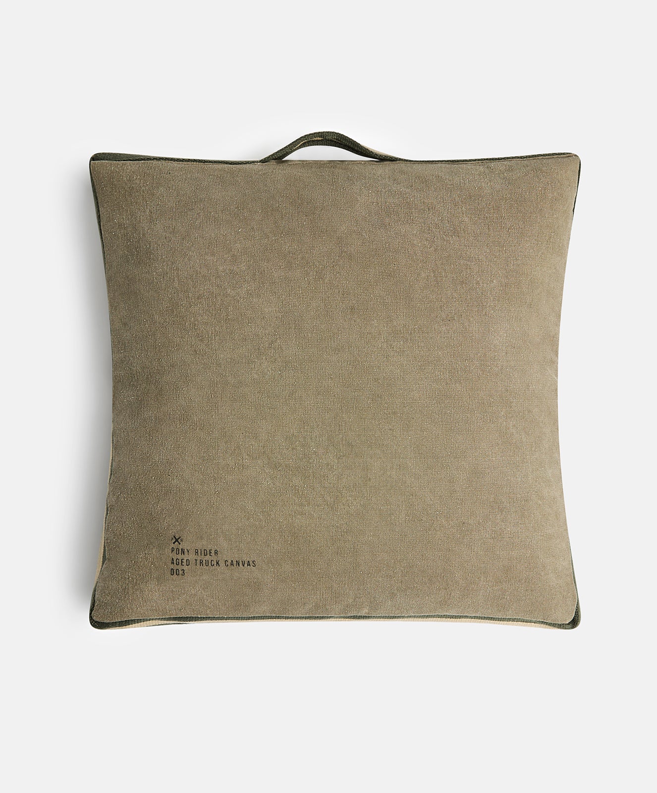Mr Slow Cushion Cover | Khaki Upcycled with Olive | Lt Safari Tape