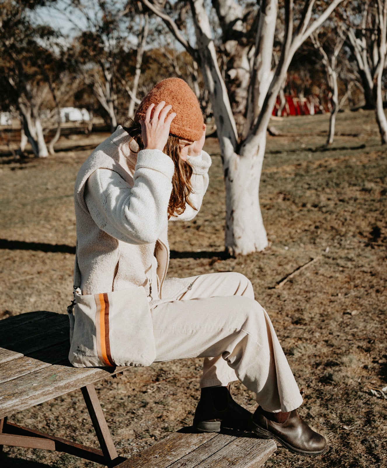 Escapee Clutch Bag with Strap | Natural Stripe