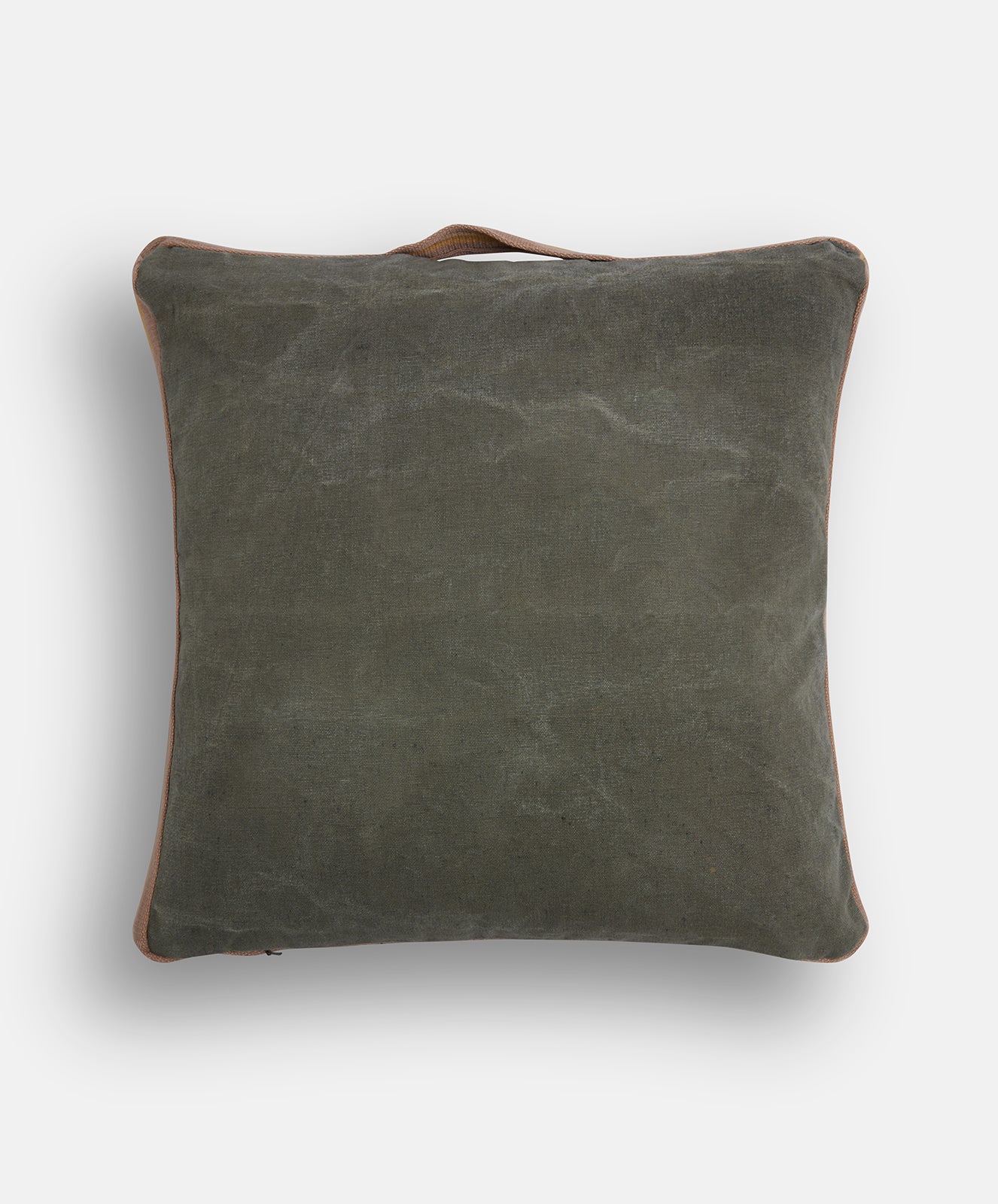 Mr Slow Cushion | Khaki Upcycled with Tan / Baby Pink Tape