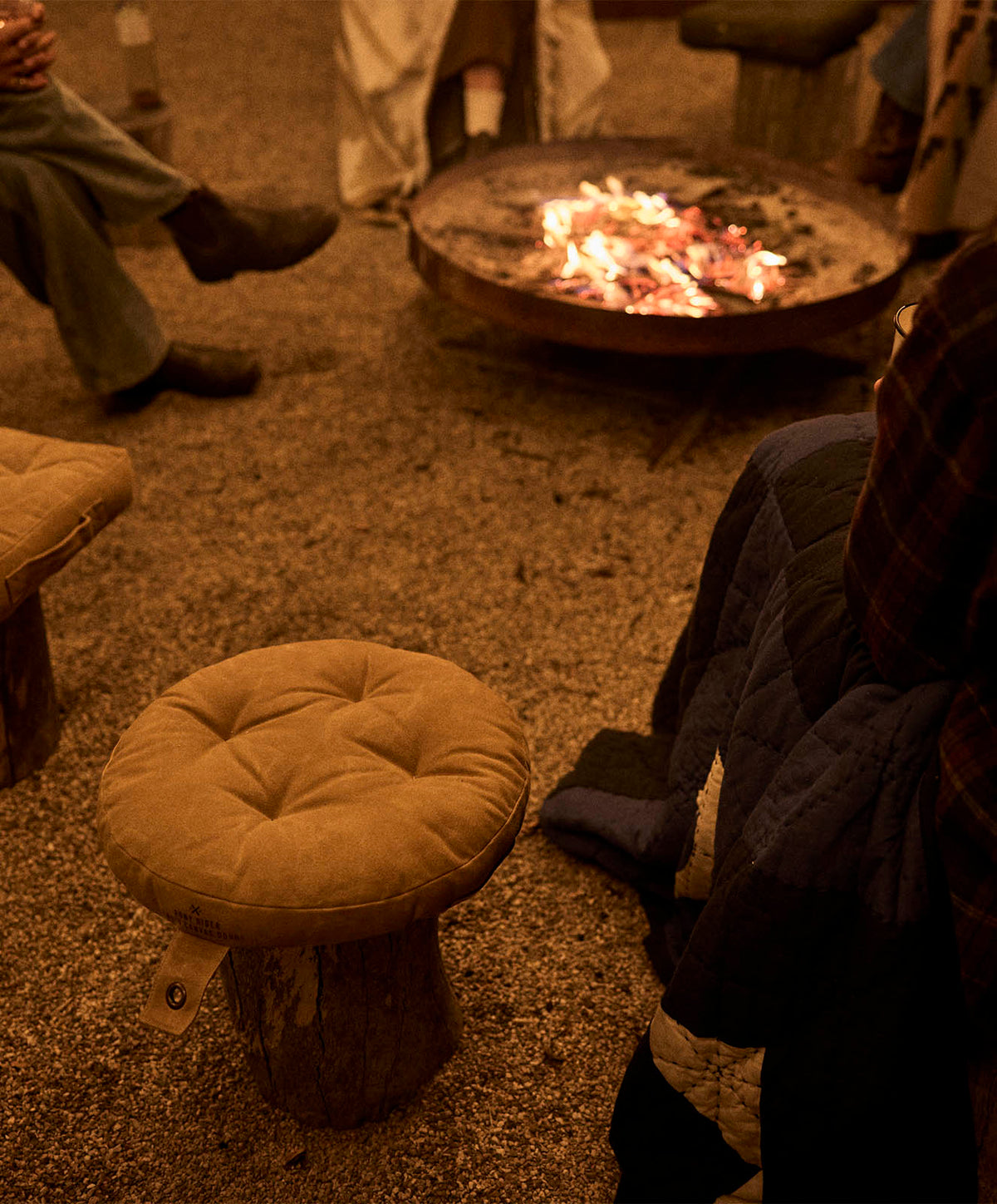 Camp Fire Seat Cushion Round | Waxed Canvas | Clay