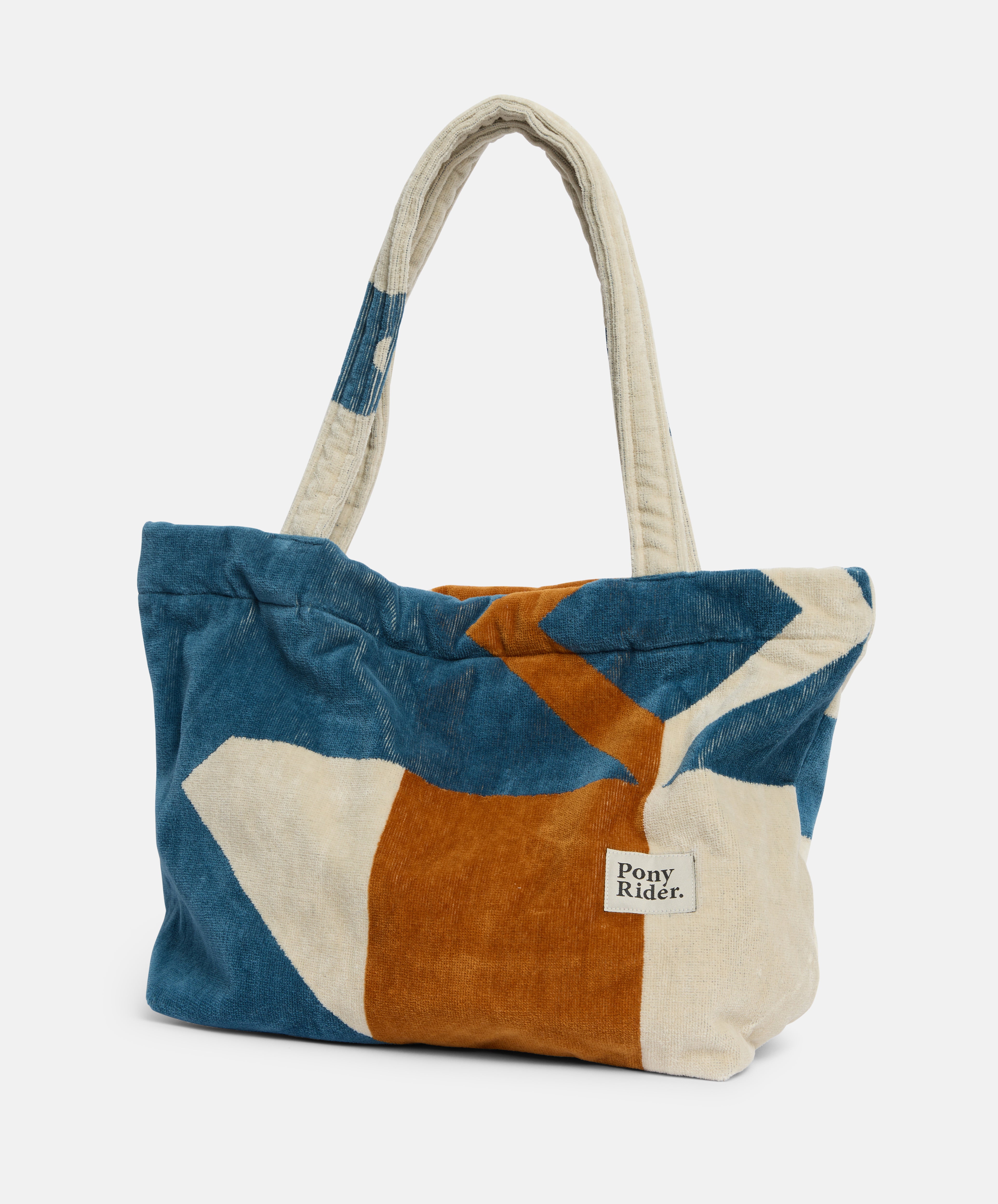 Canyon River Beach Tote | Recrafted Terry Towelling I Natural / Khaki / Blue